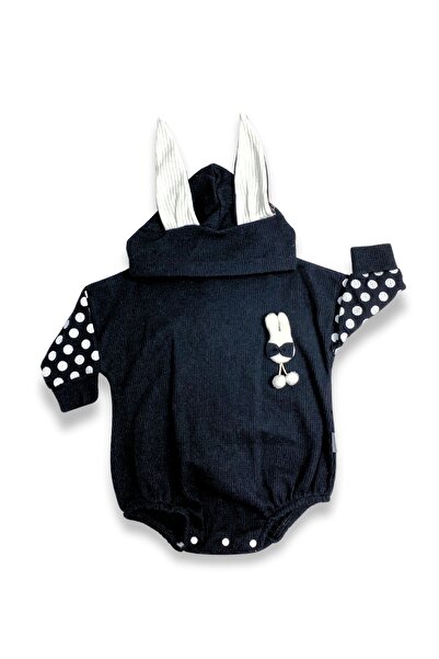 ADABEBEK Rabbit Themed Polka Dot Hooded Baby Badi - Long Sleeve