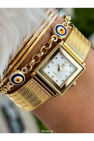 Fiesta Steel Cord Bridal Engagement and Wedding Women's Wristwatch and Bracelet Set