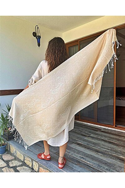 ByEnBi شال باشمينا بلون كريمي - 50% مودال وحرير، مقاس واحد 70x185