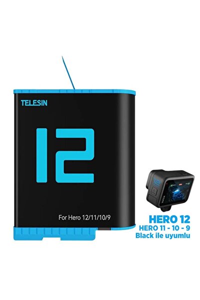 TELESIN GoPro Şarj Edilebilir Yedek Batarya Fast Charging 1750mAh Mavi (Hero1...