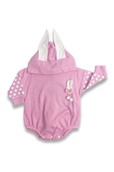 ADABEBEK Rabbit Themed Polka Dot Hooded Baby Badi - Long Sleeve