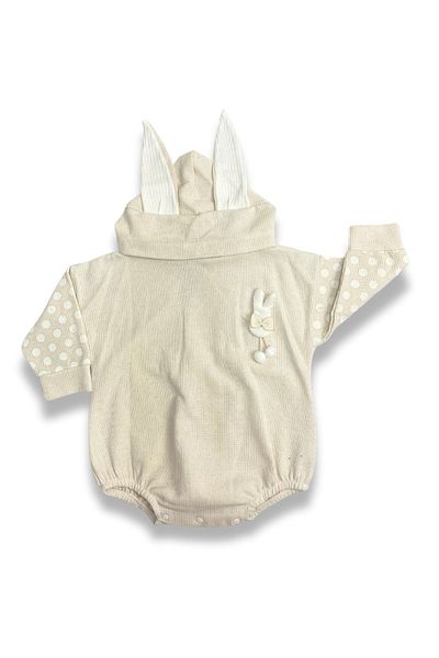 ADABEBEK Rabbit Themed Polka Dot Hooded Baby Badi - Long Sleeve