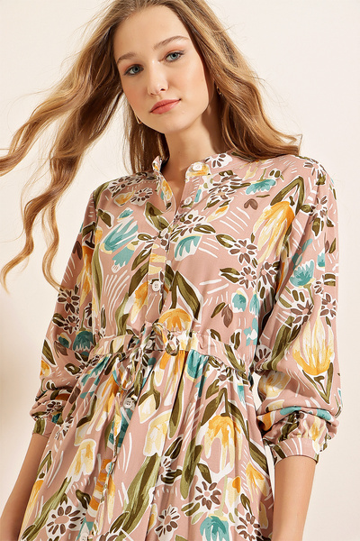 Bigdart 2144 Hakim Yaka Tesettür Elbise - Vizon