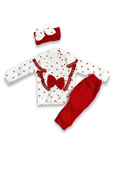 ADABEBEK Heart Patterned Bandana Baby Girl - 3-Piece Style Set