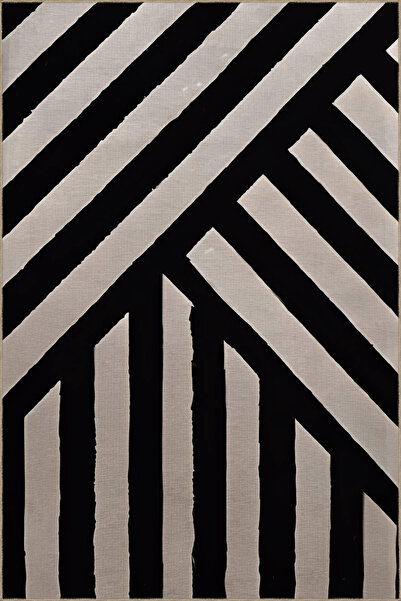 Rugs Modern Halı Siyah Bej Temalı Geometrik Şerit Desenli Kreatif Modern Deko...