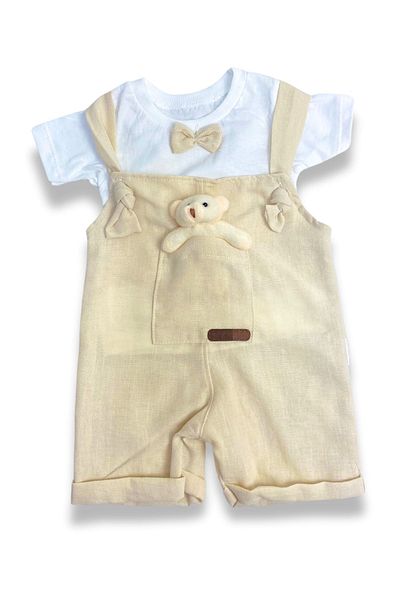 ADABEBEK Cotton Short Sleeve T-Shirt 2-Piece Salopet Set - Teddy Bear Accessory