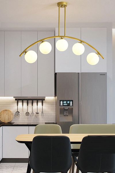 Fer Avize Le-Man Modern Design Antique Case Closed White Glass Dining Table Top - Living Room 5-Piece Chandelier
