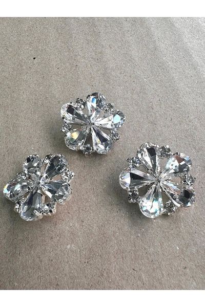 ODDA TASARIM ATÖLYESİ Crystal stone large flower pattern 3 pcs button set