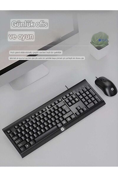 HP KM100 Kablolu Türkçe Q Klavye & Mouse Set Siyah (Ramwhite Türkiye Garantili)