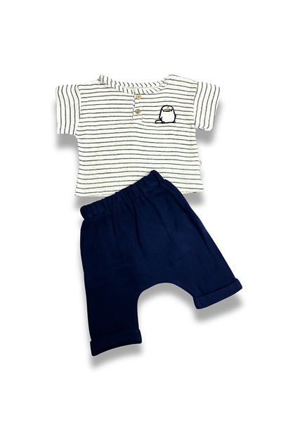 ADABEBEK Striped Muslin Penguin Set for Baby Boy - Set of 2