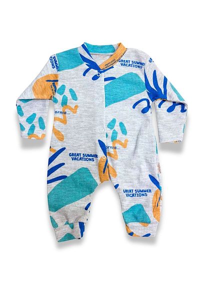 ADABEBEK Palm Tree Themed 100% Cotton Cuffed Jumpsuit