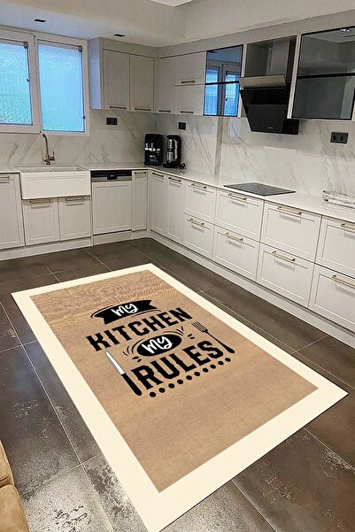 YTR HOME Dijital Baskı Yıkanabilir Kaymaz Taban Dekoratif Salon Mutfak Halısı...