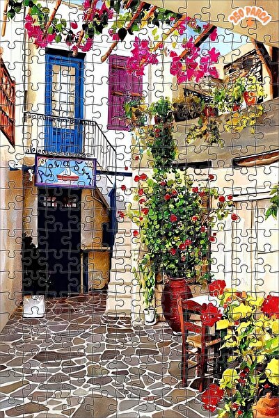 Teona Ahşap Santorini'deki sokaklar Dekoratif Çift Katlı Çerçeveli Asılabilir...