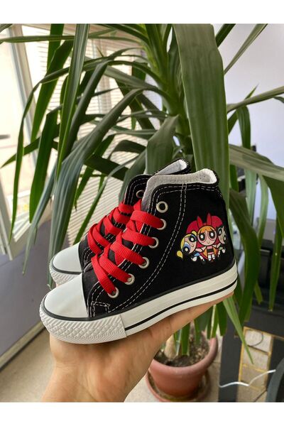 STARYOU STORE Powerpuff Girl Patterned Black Long Linen Casual Sneaker