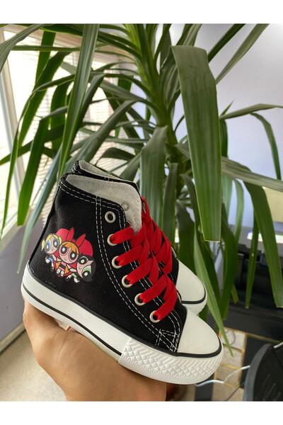 STARYOU STORE Powerpuff Girl Patterned Black Long Linen Casual Sneaker