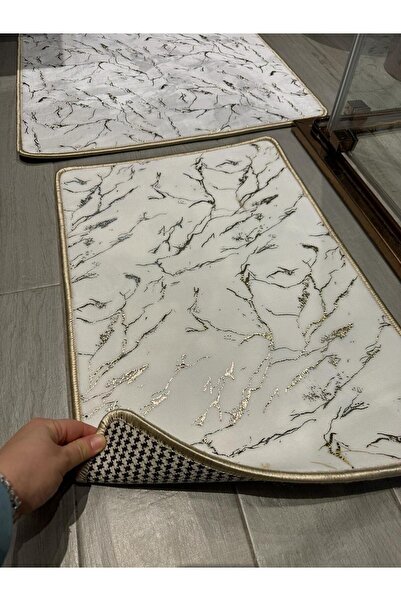 YTR HOME Glitter Bamboo Αντιολισθητική Δερμάτινη Βάση Dust Stain Resistant Σετ 2 Σετ χαλάκι μπάνιου λεκάνης τουαλέτας