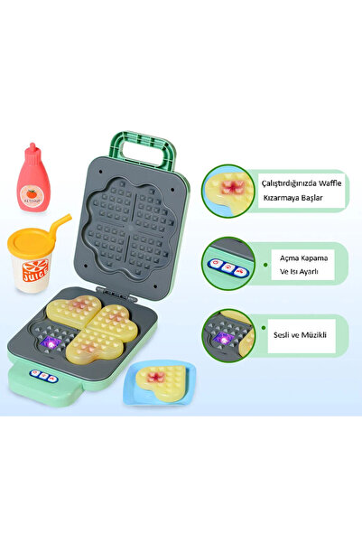 LRS STORE Pilli Işıklı Renk Değiştiren Oyuncak Waffle Makinesi Mutfak Oyuncak...