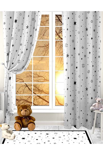 Ardizayn Star Figure, Digital Printed, Velvet Fabric, Children's Room Double Wing Background Curtain