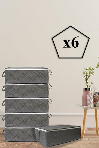 Nanteks 6 Pieces Quilted Patterned Underfloor Bag 60x40x22 (ANTHRACITE)