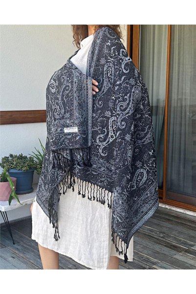ByEnBi شال باشمينا أسود 50% مودال 50% حرير مقاس واحد 70x185