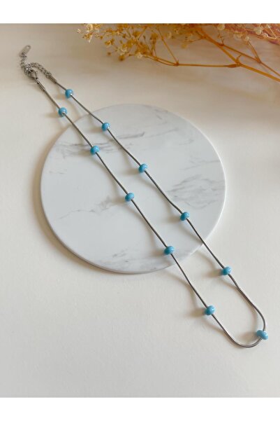 Trinos الصلب الأزرق مطرز سلسلة قلادة فضية