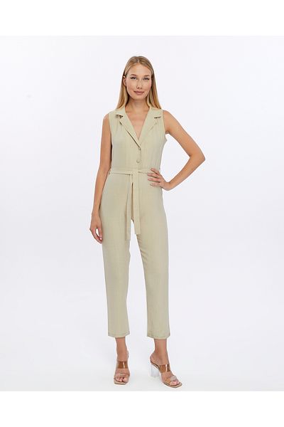 İkmal Beige Linen Women's Jumpsuit