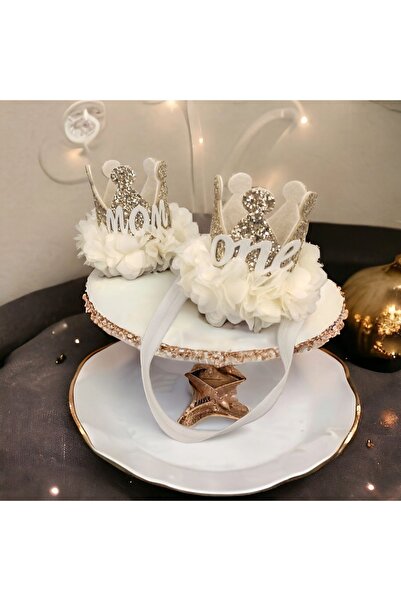 damlakidsmoda 1 yaş doğum günü tacı anne kız kombin mom one Gold ekru