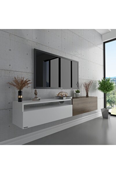Myniture Home & Living Duvara Monte Tv Sehpası Beyaz Ceviz S6110-5