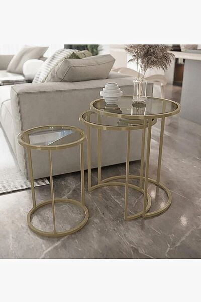 tino furniture Lazio 3'lü Zigon Sehpa Takımı Şeffaf Cam