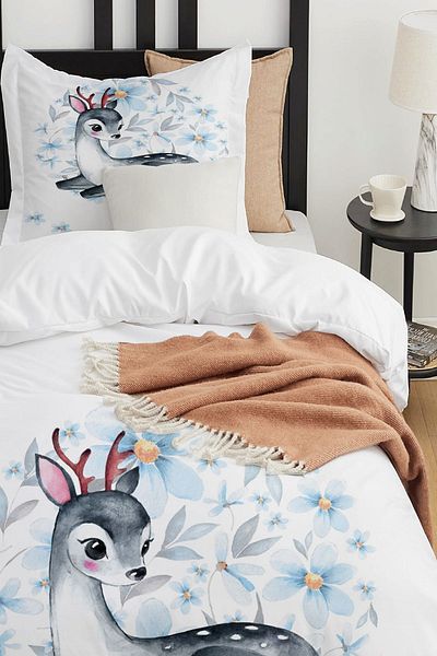 Else Dekor Gray Gazelle Patterned Single Children's Duvet Cover Set Without Sheets