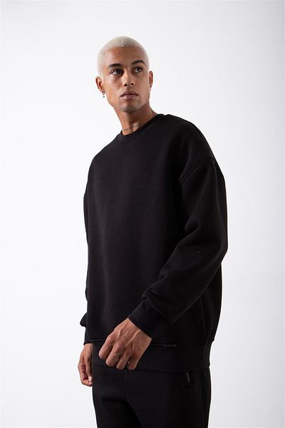 BayBayan Мъжки памучен суитшърт Oversize - Удобен, свободен крой, Три прежди Сезонен