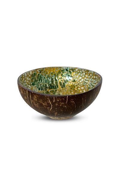 Coconut Products Green & Gold Patterned Coconut Bowl