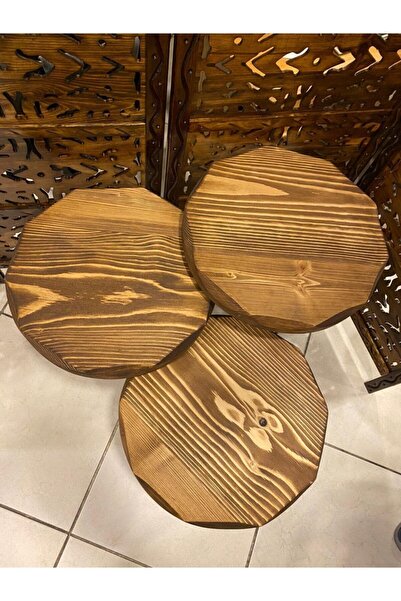 Semart Dizayn -papatya - Üçlü Ağaç Kütük Papatya Zigon Köknar Ladin Sehpa