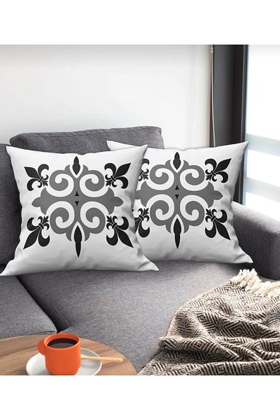 Ardizayn Damask (Γκρι), Βελούδινο Ύφασμα 2 τεμαχίων Κάλυμμα Ριχτάρι - Εκτύπωση διπλής όψης