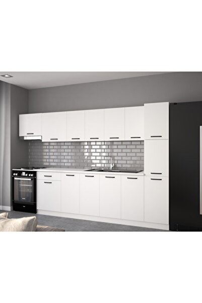 visasconcept 320 Cm Bulut Hazır Mutfak Dolabı Kiler Ve Aspiratör Modüllü Beyaz(TEZGAH DAHİL)