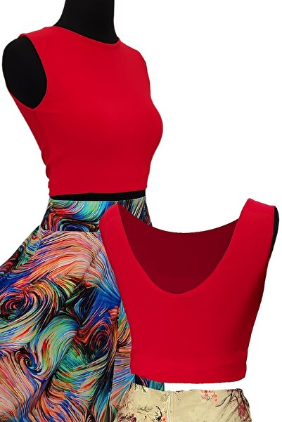 Due Stelle Double Sided Women's Backless Patterned Crop Blouse Abstract - Powder