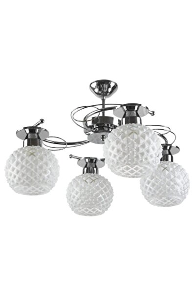 Fer Avize Dekoratif Krom Camli Salon - Mutfak - Yatak Odası 4 Lü Camlı Avize