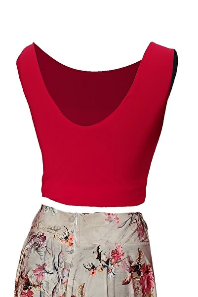 Due Stelle Double Sided Women's Backless Patterned Crop Blouse Abstract - Powder