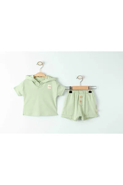 Minimus Unisex Newborn Organic Baby Set - Hooded, Cotton, Short Sleeve Shorts Set of 2