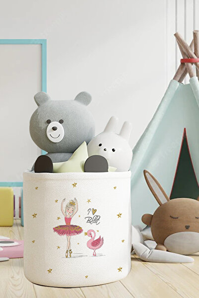 Talia Home Organizator pentru cameră pentru copii și bebeluși cu model de balerină pentru fete - Coș pentru jucării și obiecte murdare TLAS-106