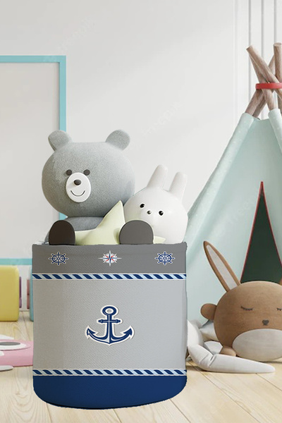 Talia Home Organizator pentru cameră pentru copii și bebeluși cu model de marinar - Coș pentru jucării și obiecte murdare TLAS-088