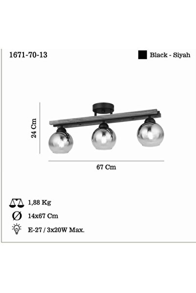 LUCEA ANTE 3 LU SIYAH PLAFONYER 3XE27