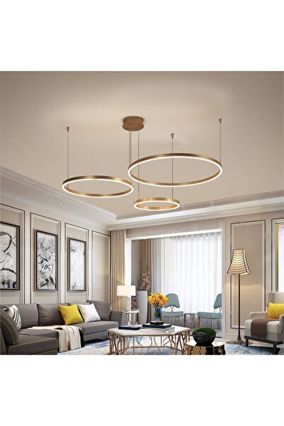 CATLUZ Gold Çember Ø40,60,80cm Led Lamba,yuvarlak Sarkıt Avize,modern Aydınlatma,dekoratif 3000k