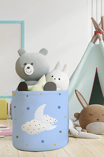 Talia Home Organizator pentru cameră pentru copii și bebeluși cu model albastru Zzz Sleep - Coș pentru jucării și obiecte murdare TLAS-147