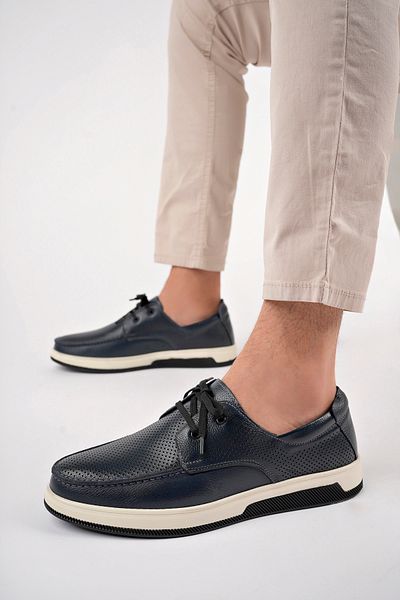 Deripabuc Navy Blue Genuine Leather Men's Casual Shoes - Mrd7-0815