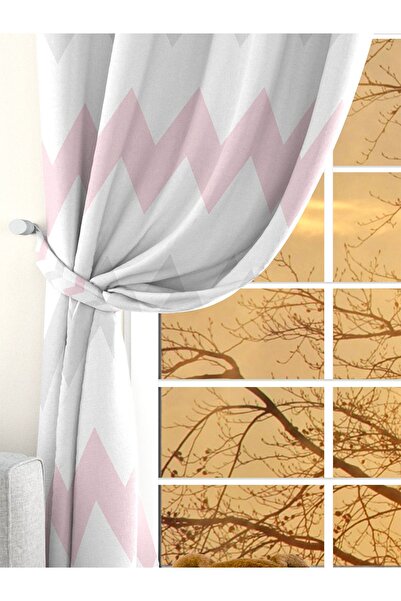 Ardizayn Zig Zag - Roz, țesătură de catifea, imprimat digital, perdea de fund...