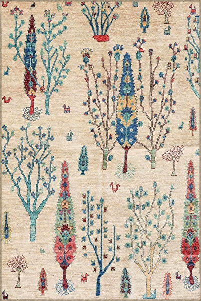 Rugs Modern Halı Krem Ağaçlı Desenli Dokuma Taban Halı ve Yıkanabilir Halı mi...