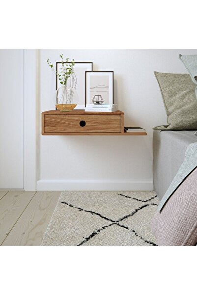 Wildwood atolye Tek çekmeceli mini raf detaylı ahşap uçan komodin