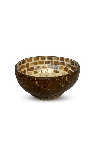 Coconut Products Elephant Design Mother of Pearl Coating - Coconut Bowl and Snack Bowl Straw Mat