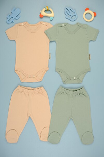 bebetospik Pamuklu Yumuşak Kız - Erkek Bebek Uzun Kollu Omuz ÇıtÇıt 2'li Takım